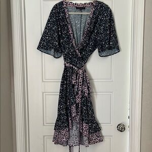 Eloquii Floral Wrap Dress - Pink and Green